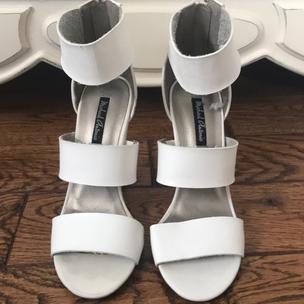 strappy super cute white chunky high heels